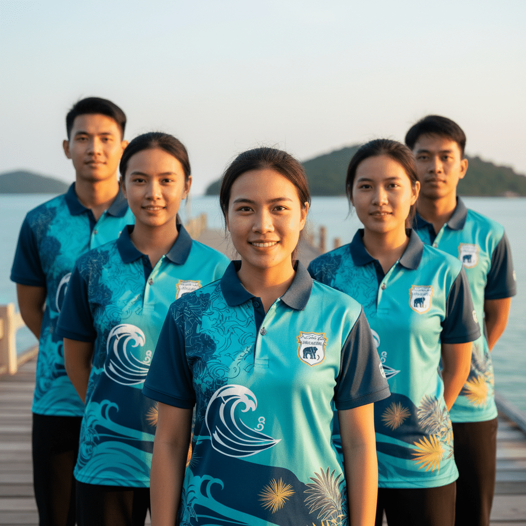รับผลิตเสื้อพิมพ์ลาย ตราสัญลักษณ์ จังหวัดตราด ผลิตโดย KDC SPORT - custom-shirts-trat-logo