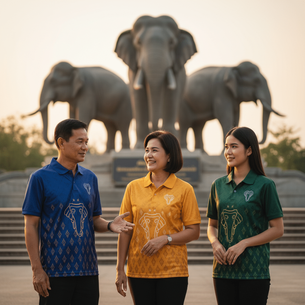 รับผลิตเสื้อพิมพ์ลาย ตราสัญลักษณ์ จังหวัดสุรินทร์ ผลิตโดย KDC SPORT - custom-shirts-surin-logo