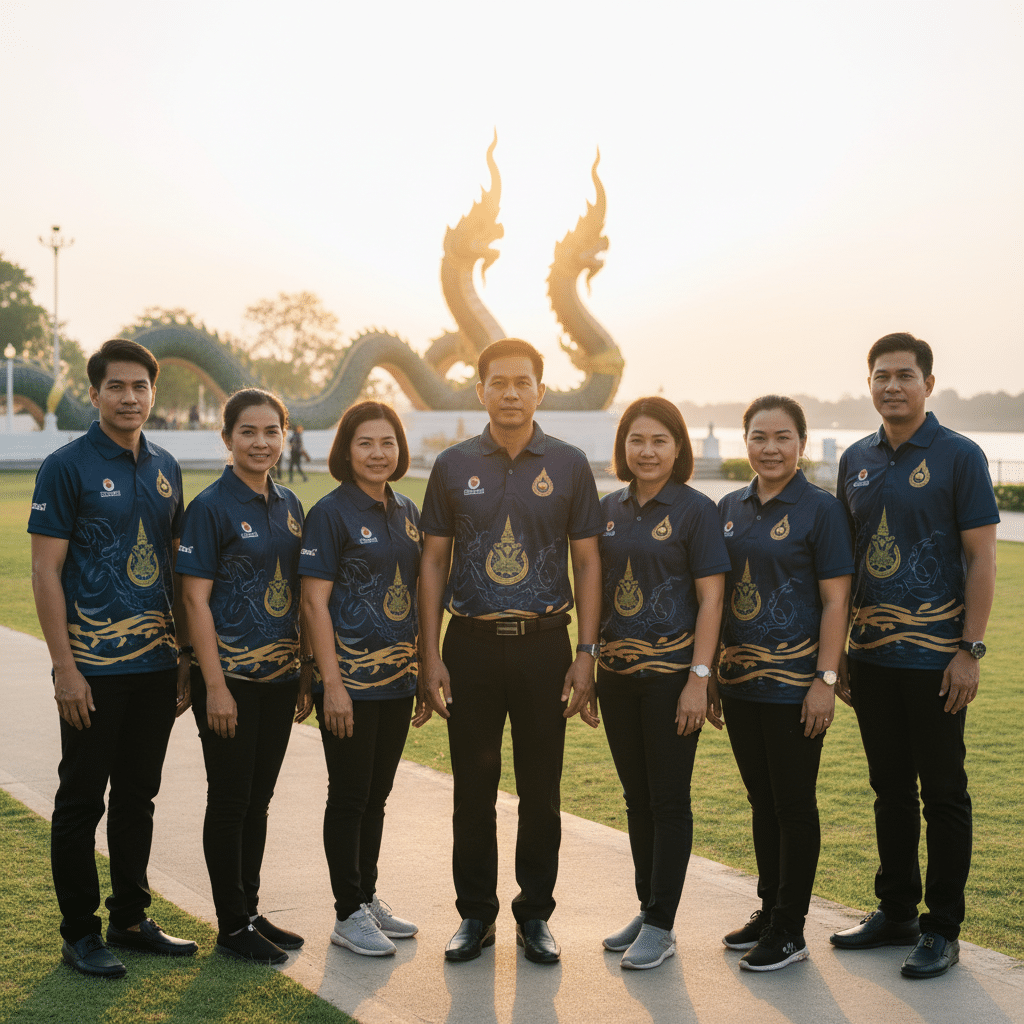 รับผลิตเสื้อพิมพ์ลาย ตราสัญลักษณ์ จังหวัดหนองคาย ผลิตโดย KDC SPORT - custom-shirts-nong-khai-logo