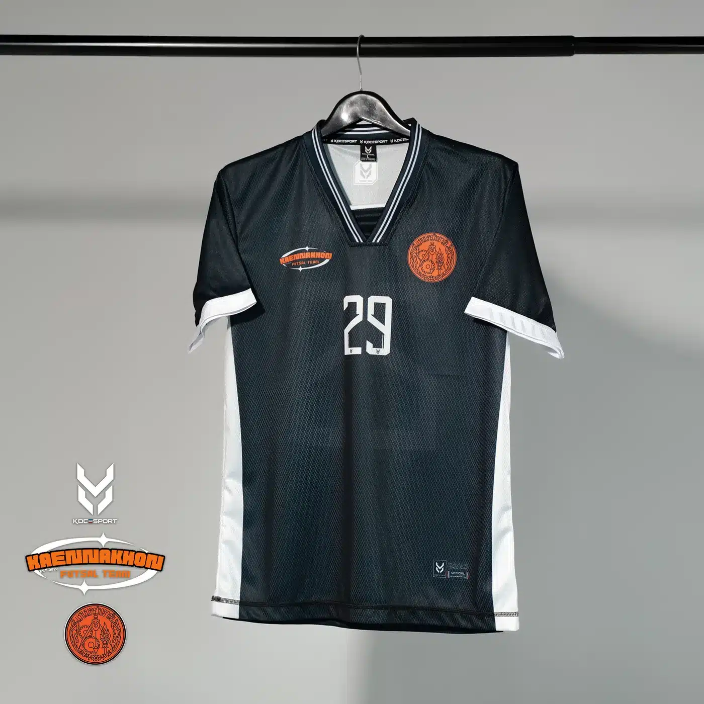 เสื้อฟุตซอลทีมแก่นนครสีดำ เบอร์ 29 พิมพ์ลายซับลิเมชัน KDC SPORT